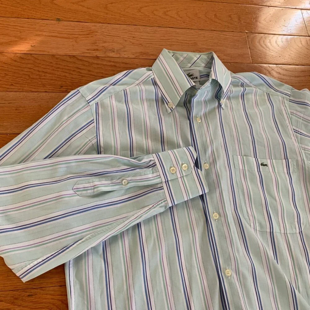 Lacoste Striped Long Sleeve Button Down Dress‎ Shirt Mens 38 Polo Cotton Pastel